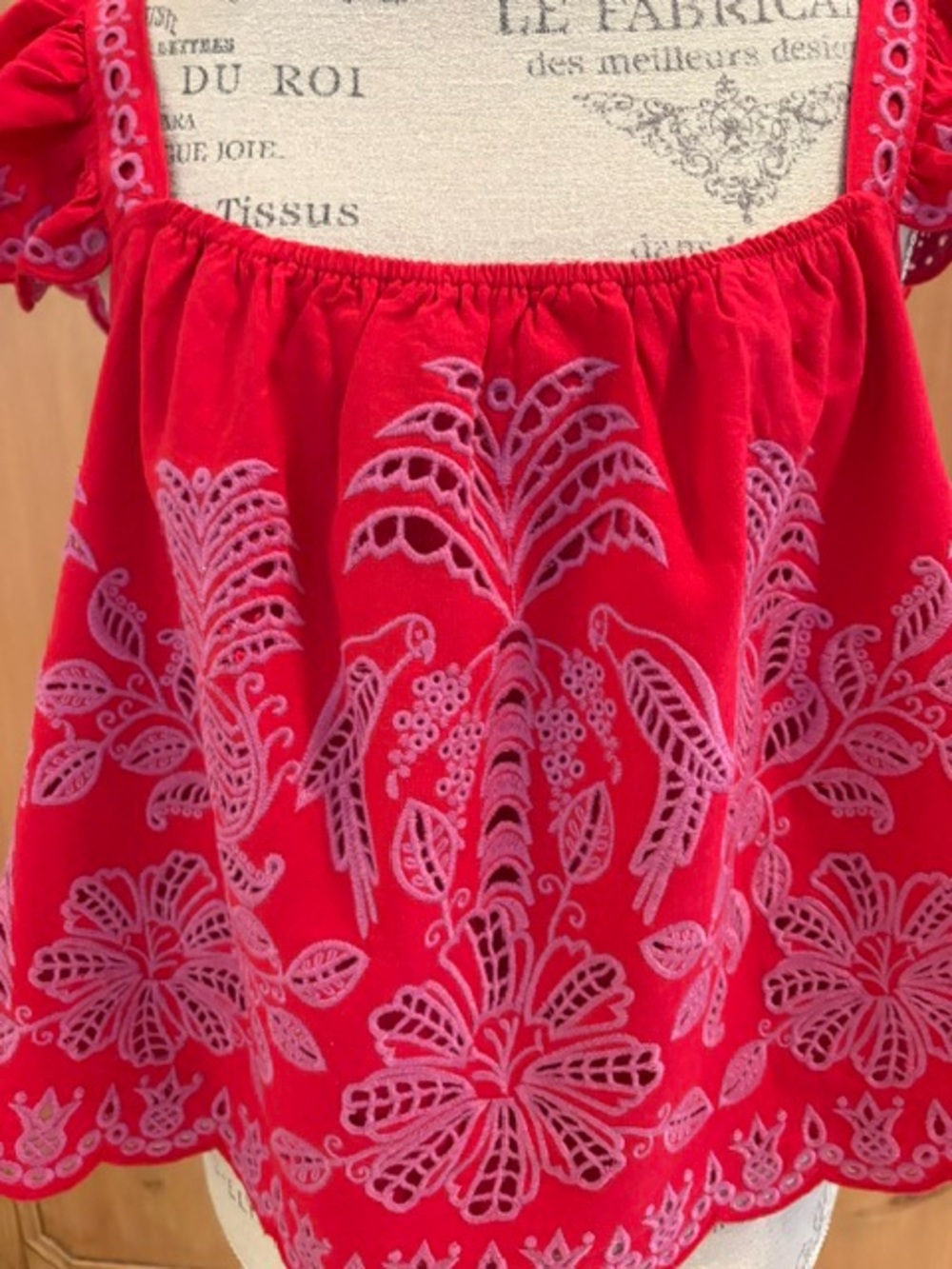 Farm Rio Palm Tree Richelieu Flutter Sleeve Top - Picture 4 of 8
